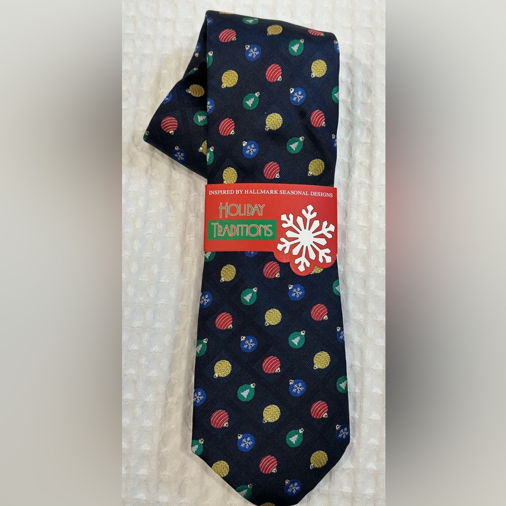NWT Hallmark Holiday Traditions Mens Christmas Tie/Necktie~Multicolor Ornaments